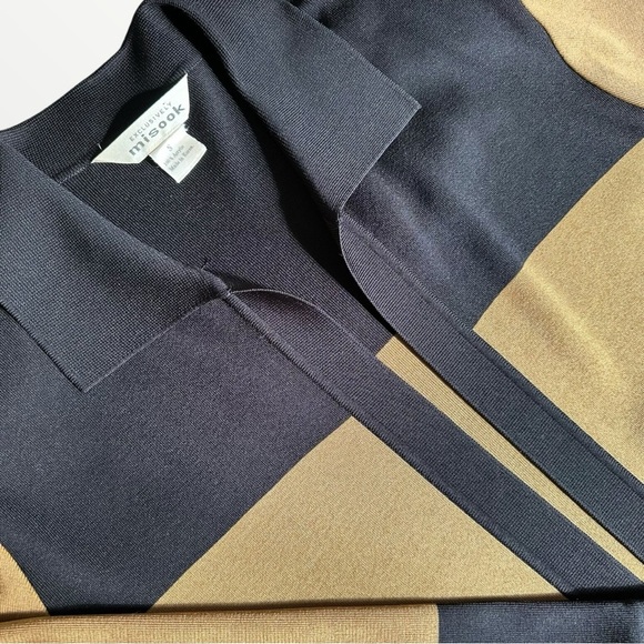 Misook Colorblock Open Front Knit Light Cardigan Top in Tan and Black Size Small - Picture 5 of 9